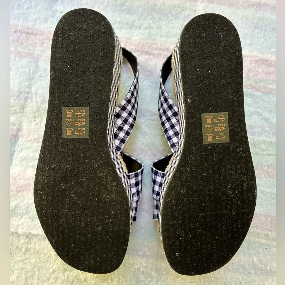 Rag & Bone Megan Size 9** Linen Platform Sandals Navy Gingham Slingback